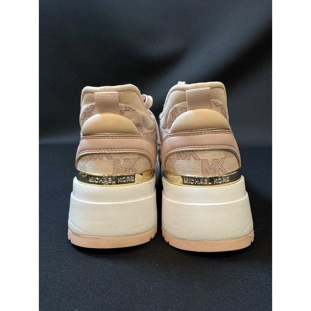 Michael Kors Muse Trainer Women's Low Top Lace Up Logo Sneakers Pink Gold Trim - Picture 7 of 14